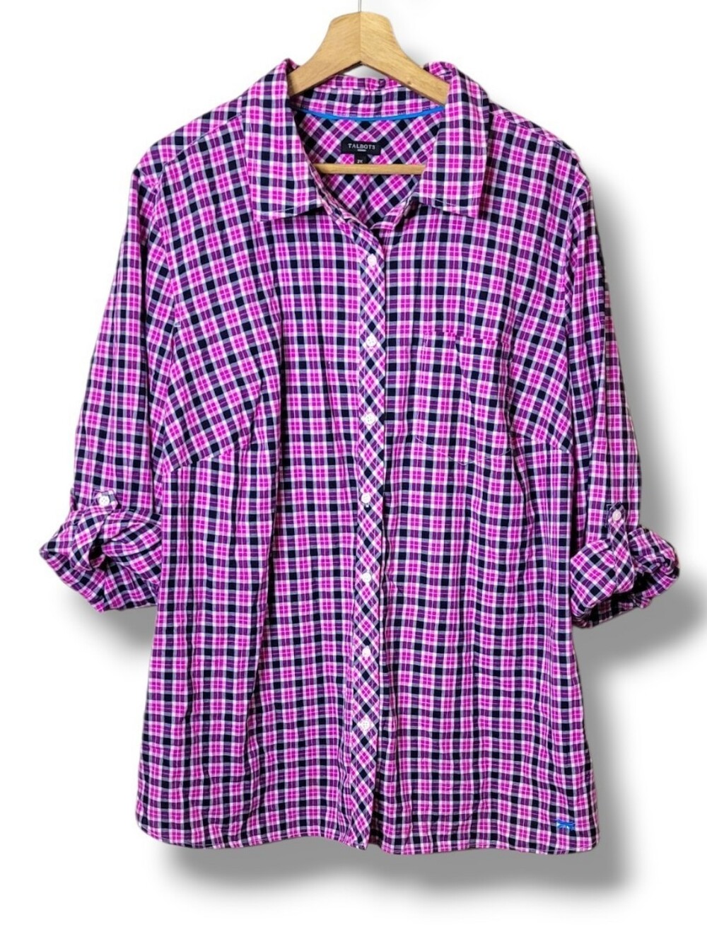 Talbots Black Pink White Plaid Shirt